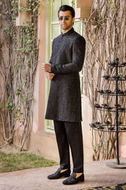 Elegant Black Pure Silk Wedding Sherwani for Men