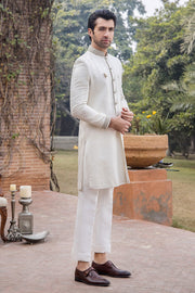 Elegant Pearl White Silk Wedding Sherwani for Men