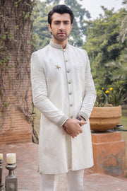 Elegant Pearl White Silk Wedding Sherwani for Men