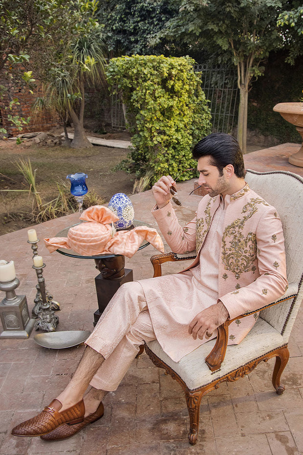Dusky Pink Pure Silk Wedding Sherwani for Elegant Occasions