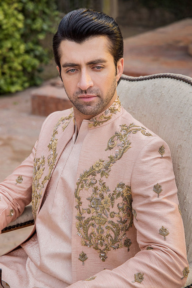 Dusky Pink Pure Silk Wedding Sherwani for Elegant Occasions