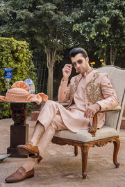 Dusky Pink Pure Silk Wedding Sherwani for Elegant Occasions