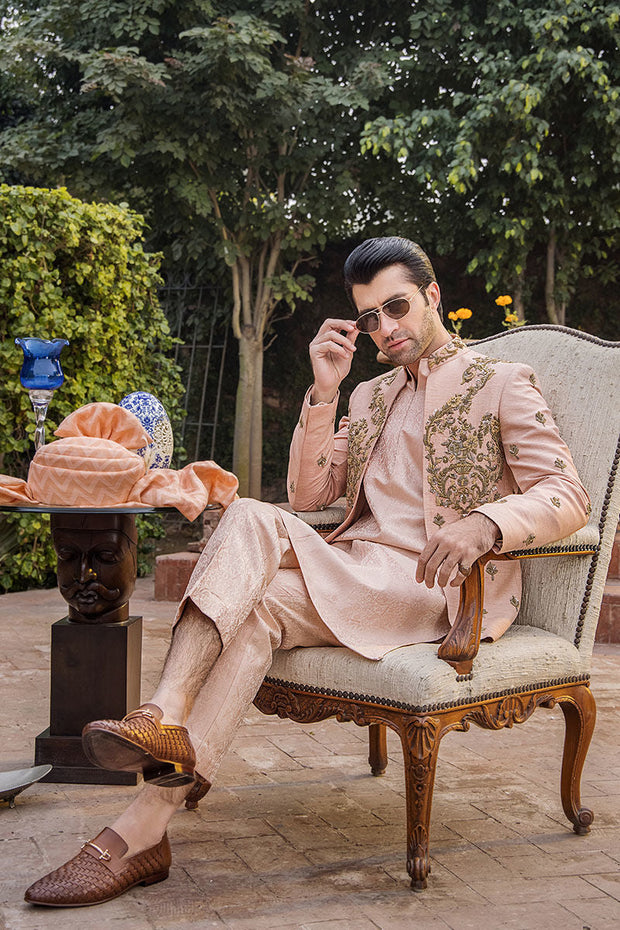 Dusky Pink Pure Silk Wedding Sherwani for Elegant Occasions