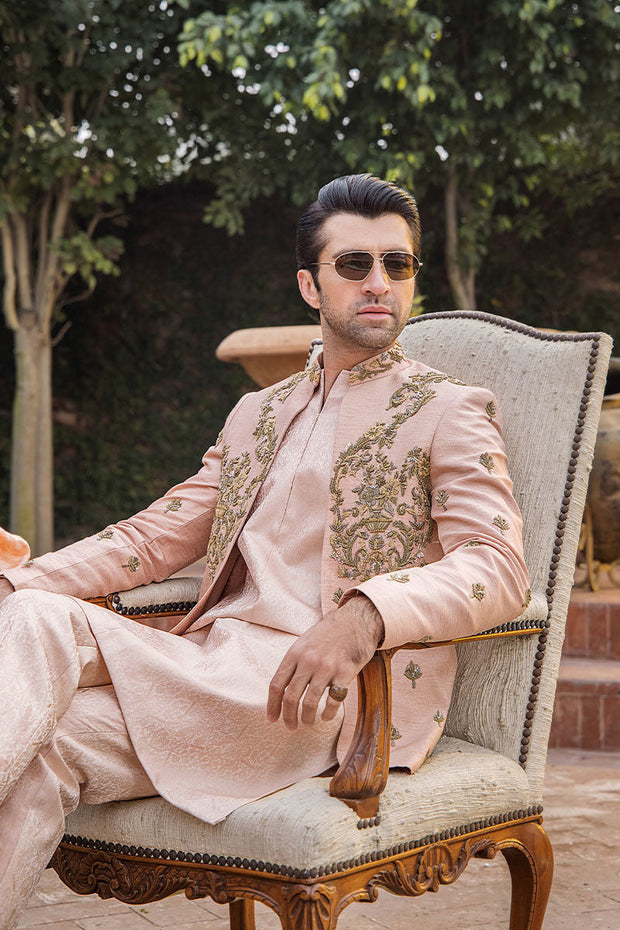 Dusky Pink Pure Silk Wedding Sherwani for Elegant Occasions