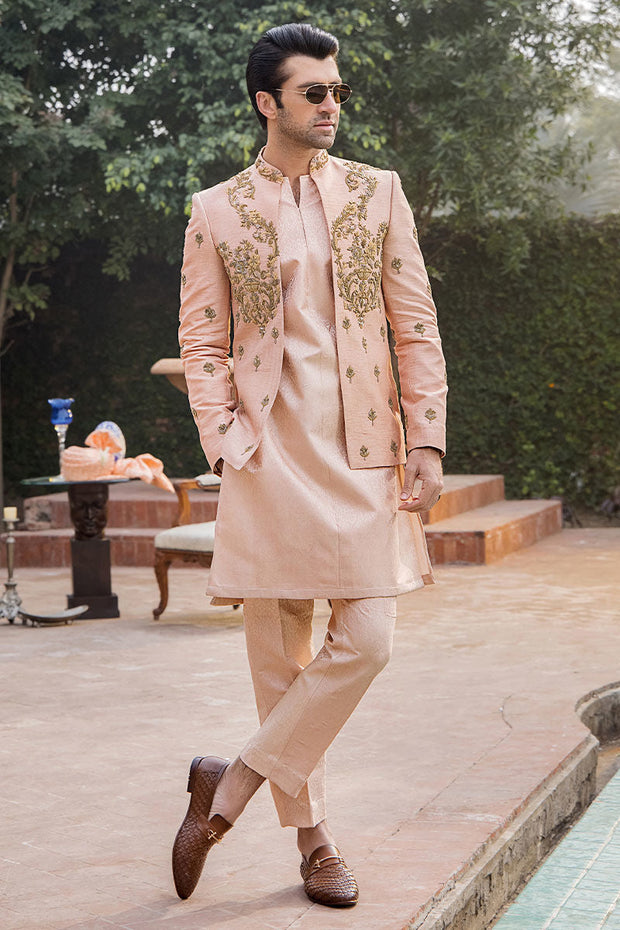Dusky Pink Pure Silk Wedding Sherwani for Elegant Occasions