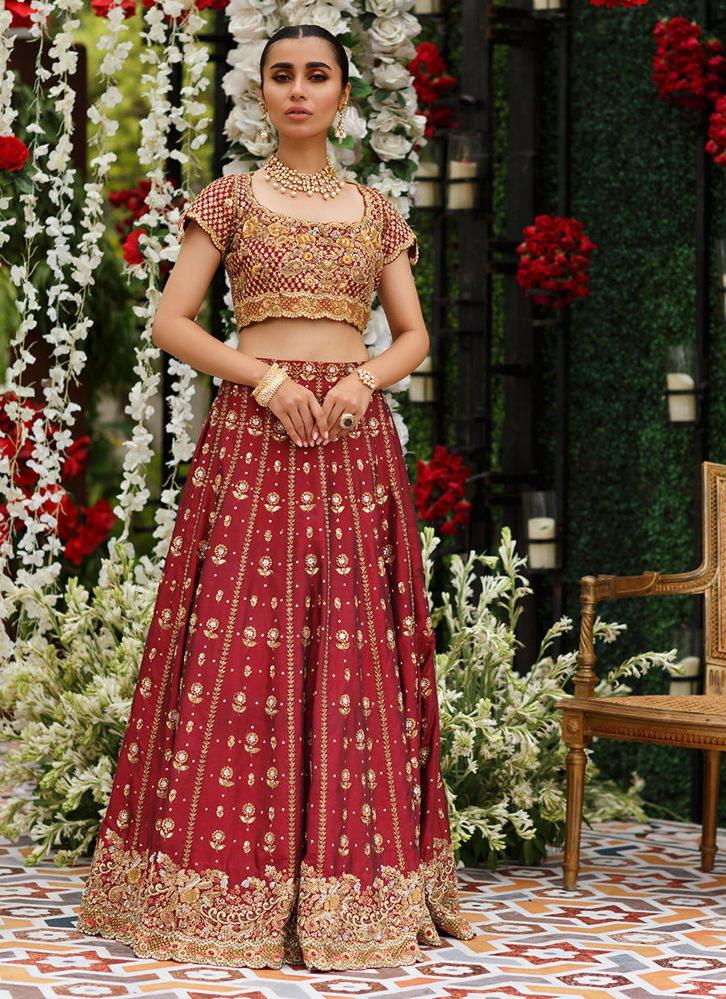 Pakistani Bridal Dress in Red Lehnga Choli Style