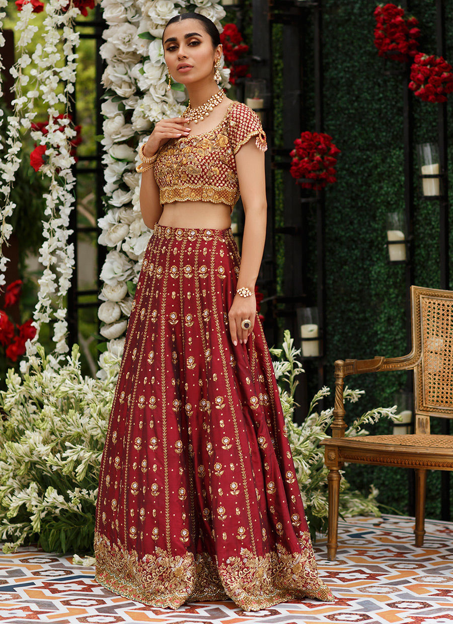 Pakistani Bridal Dress in Red Lehnga Choli Style