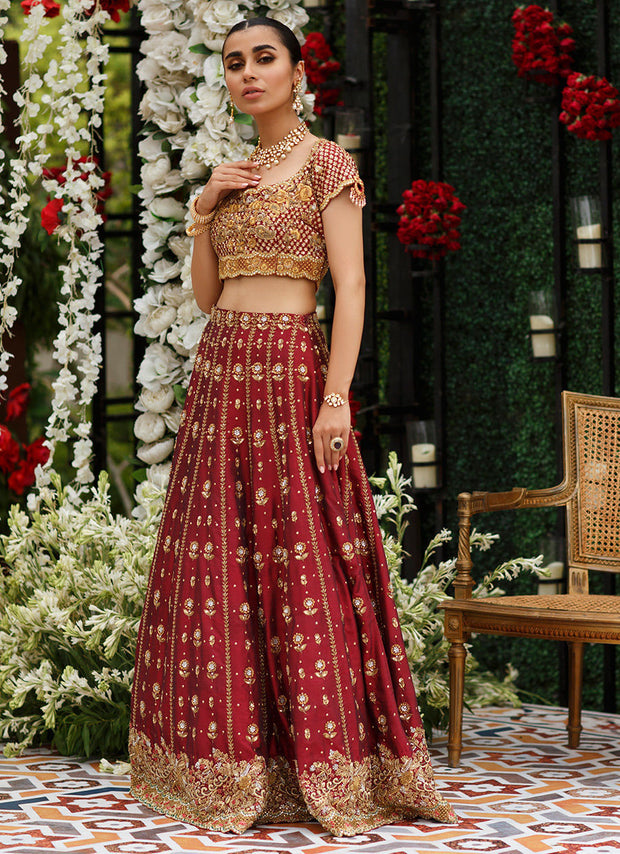 Pakistani Bridal Dress in Red Lehnga Choli Style