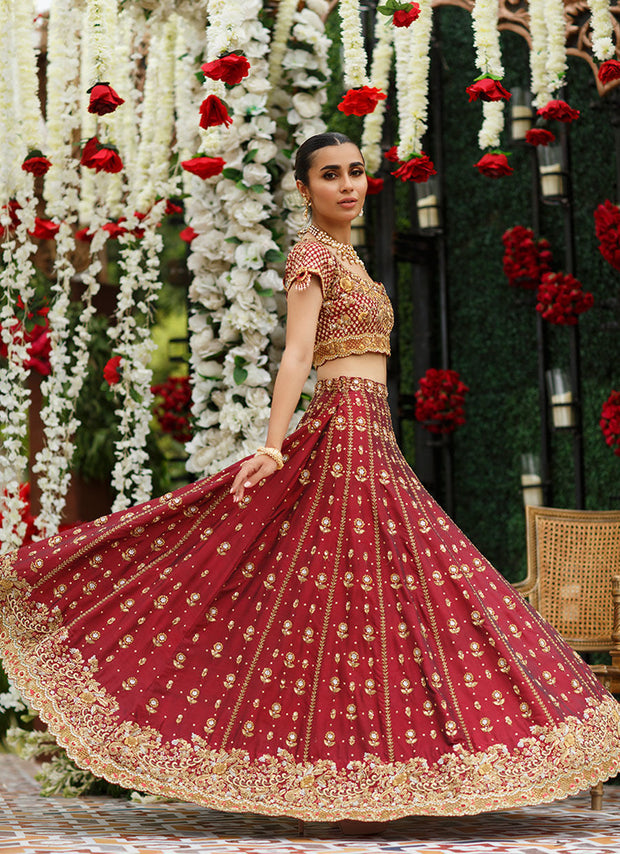 Pakistani Bridal Dress in Red Lehnga Choli Style