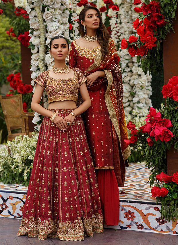 Pakistani Bridal Dress in Red Lehnga Choli Style
