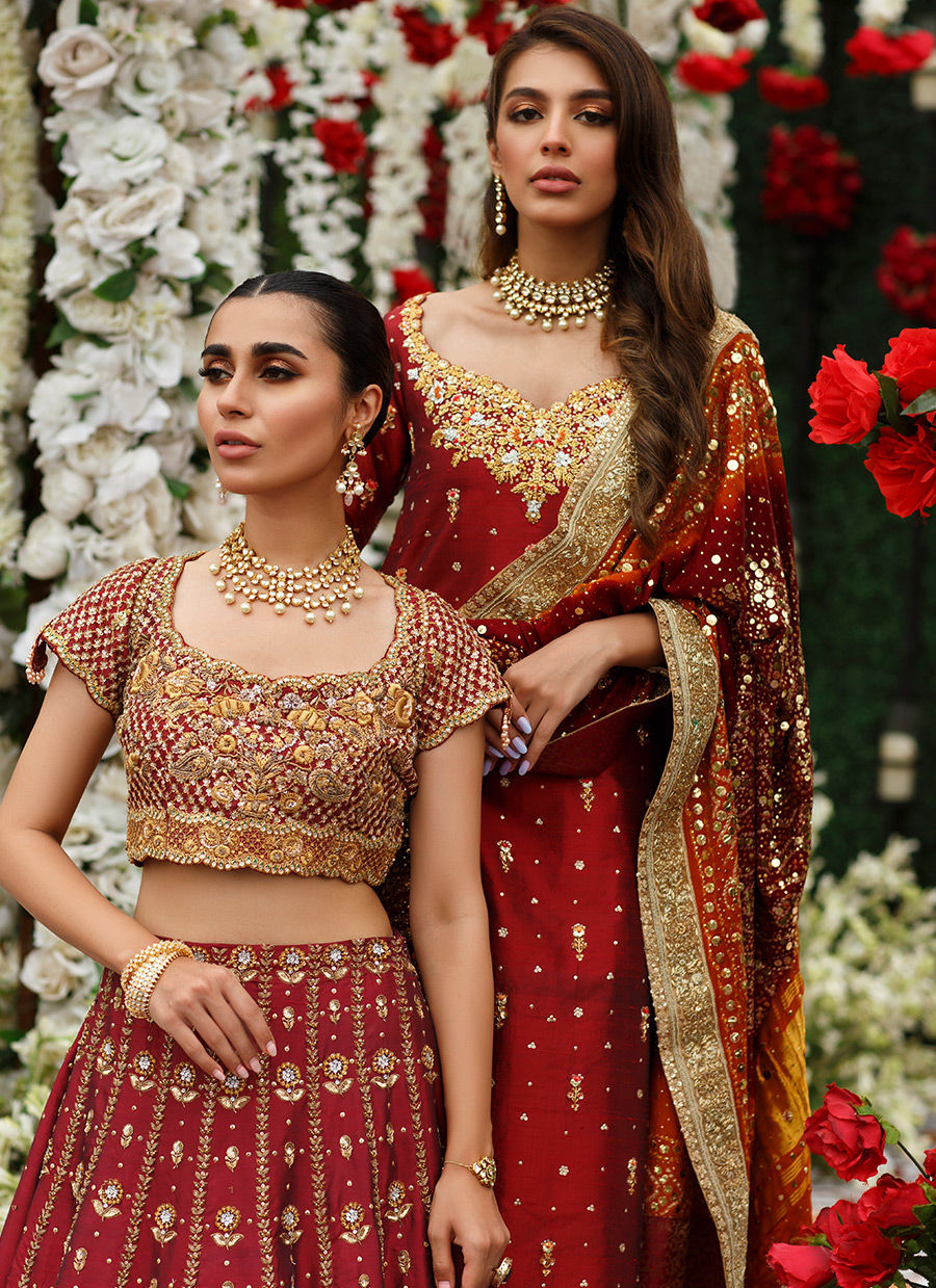 Pakistani Bridal Dress in Red Lehnga Choli Style