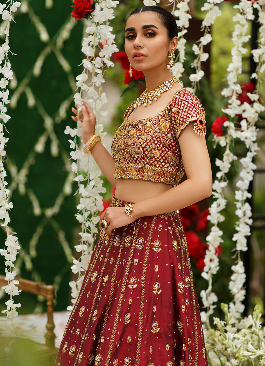 Pakistani Bridal Dress in Red Lehnga Choli Style