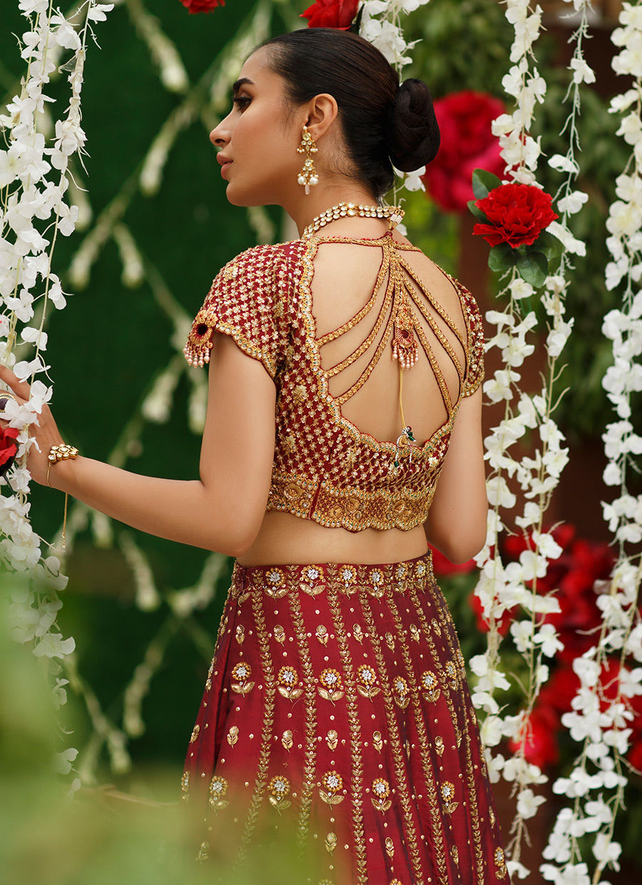 Pakistani Bridal Dress in Red Lehnga Choli Style
