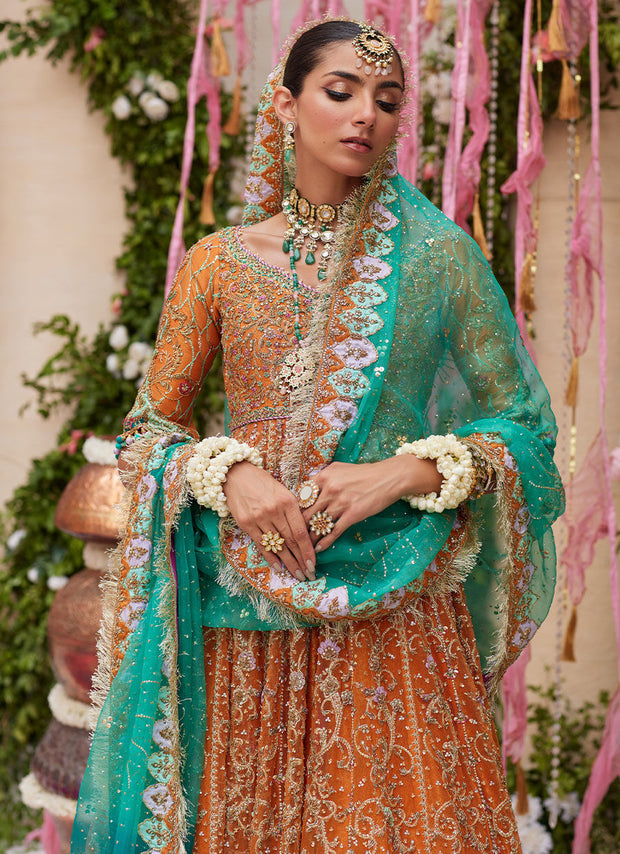 Embroidered Pakistani Bridal Dress Kalidaar Multi Colour Bridal Lehenga