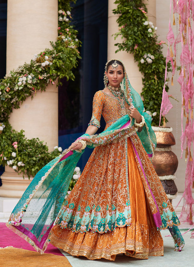 Embroidered Pakistani Bridal Dress Kalidaar Multi Colour Bridal Lehenga
