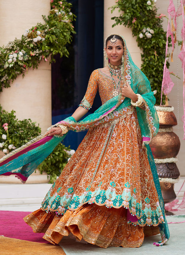 Embroidered Pakistani Bridal Dress Kalidaar Multi Colour Bridal Lehenga
