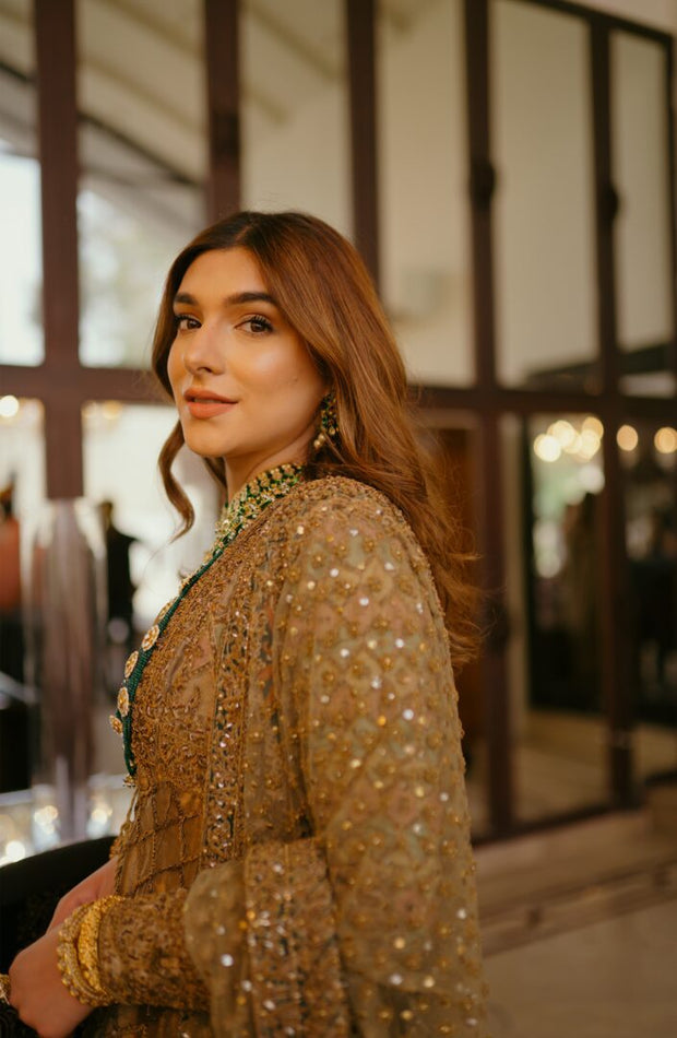 Classic Gold Pakistani Bridal Dress with Embroidery