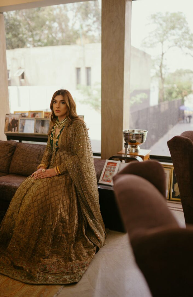 Classic Gold Pakistani Bridal Dress with Embroidery