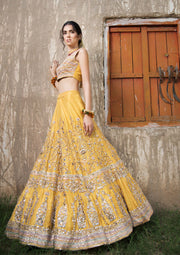 Pakistani Bridal Dress in Yellow Raw Silk with Gotta Work