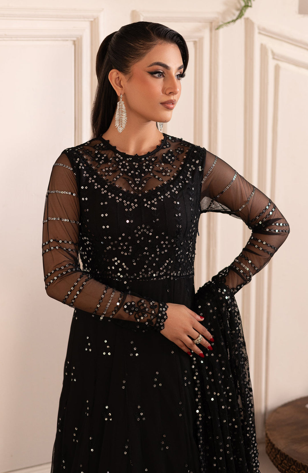 ZRF 003 GISELE - Elegant Sequins Embroidered Net Blouse
