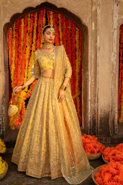 Pastel Yellow Raw Silk Pakistani Bridal Dress with Embroidery