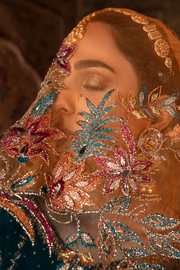 Teal Blue Pakistani Designer Bridal Dress with Embellishments