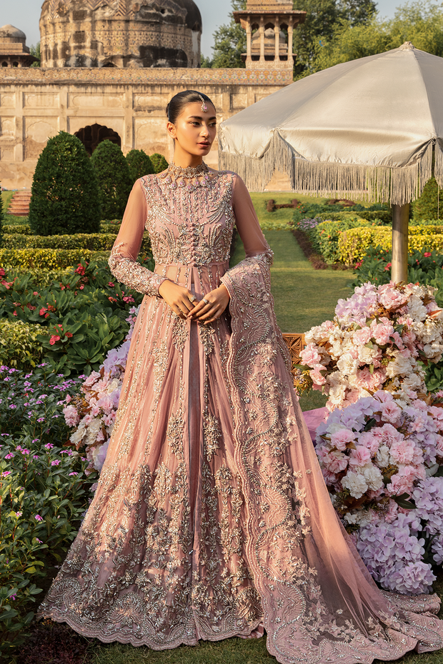Pakistani Designer Bridal Dress in Pink Net and Tissue