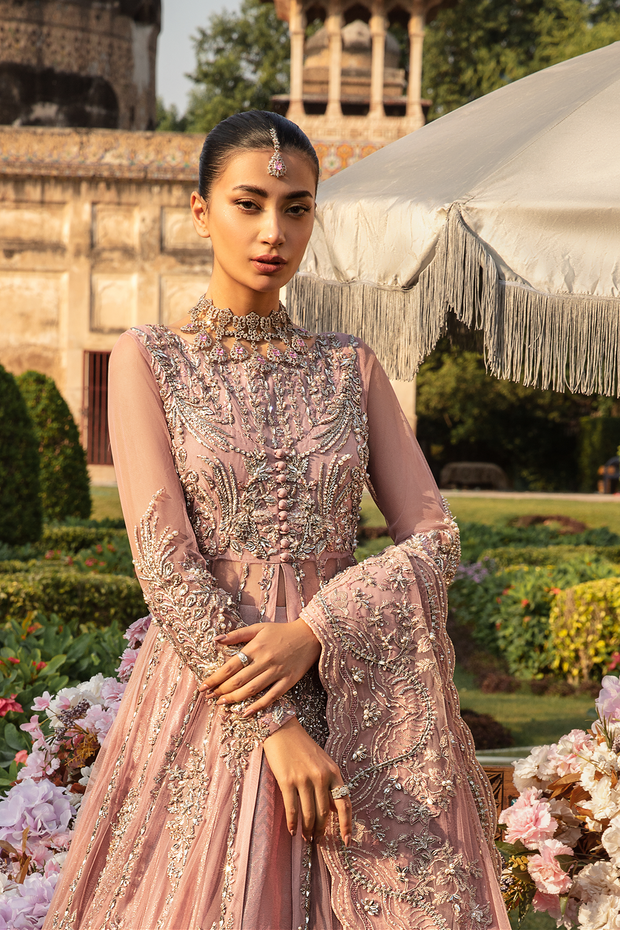 Pakistani Designer Bridal Dress in Pink Net and Tissue