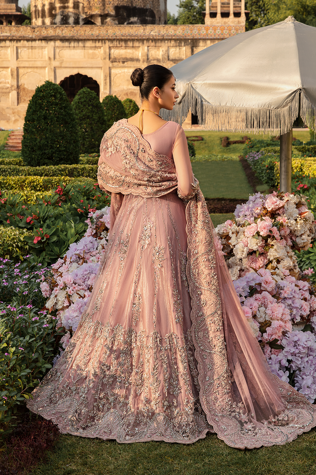 Pakistani Designer Bridal Dress in Pink Net and Tissue
