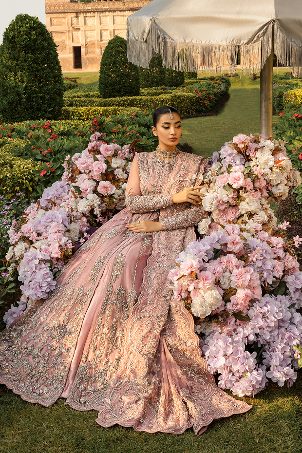 Pakistani Designer Bridal Dress in Pink Net and Tissue