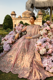 Pakistani Designer Bridal Dress in Pink Net and Tissue