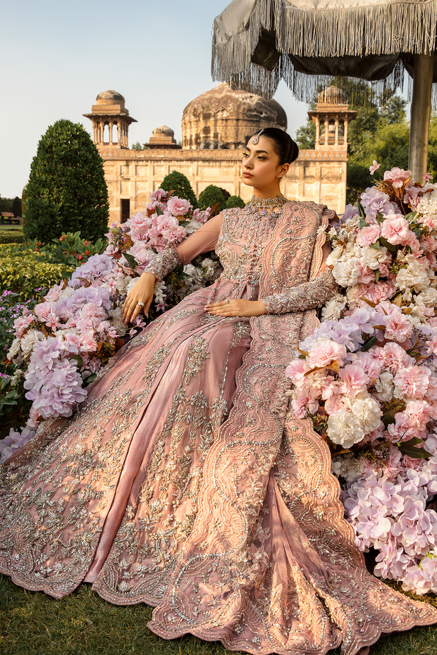 Pakistani Designer Bridal Dress in Pink Net and Tissue