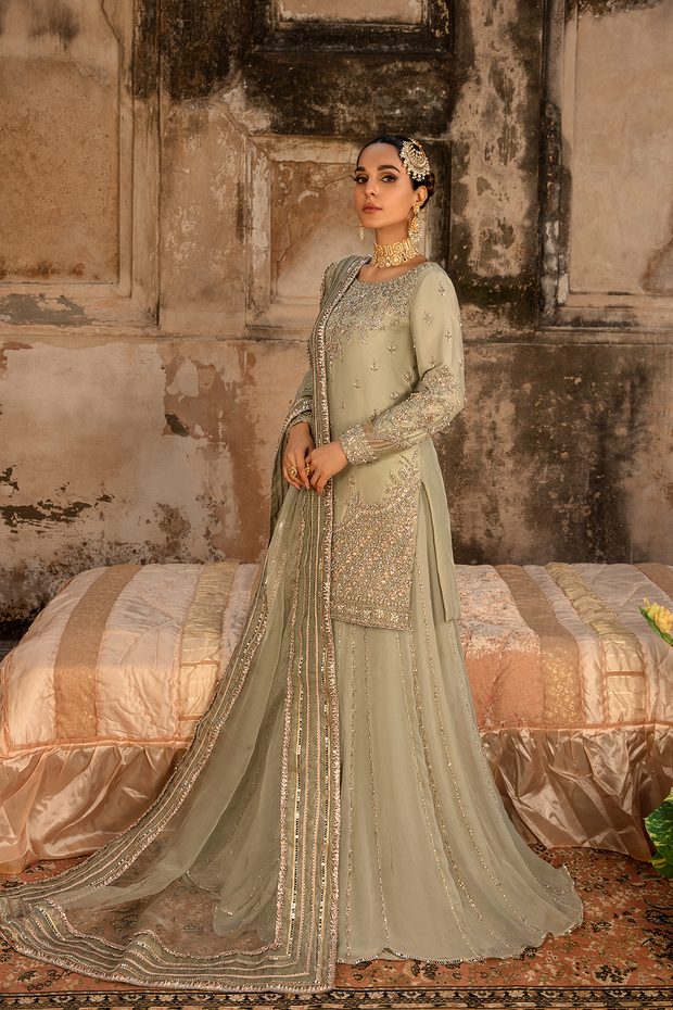 Moss Green Pakistani Bridal Dress with Embellished Details