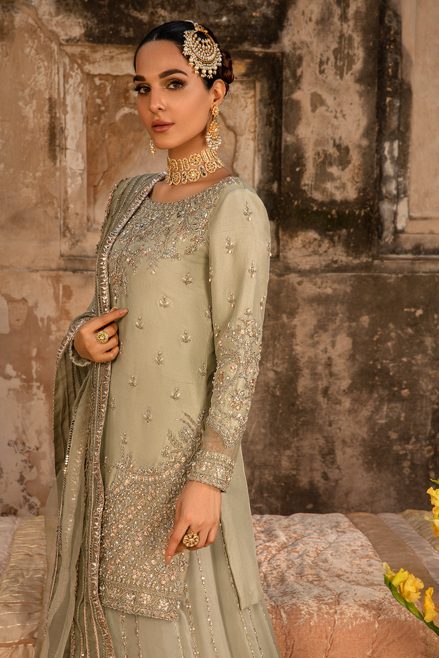 Moss Green Pakistani Bridal Dress with Embellished Details