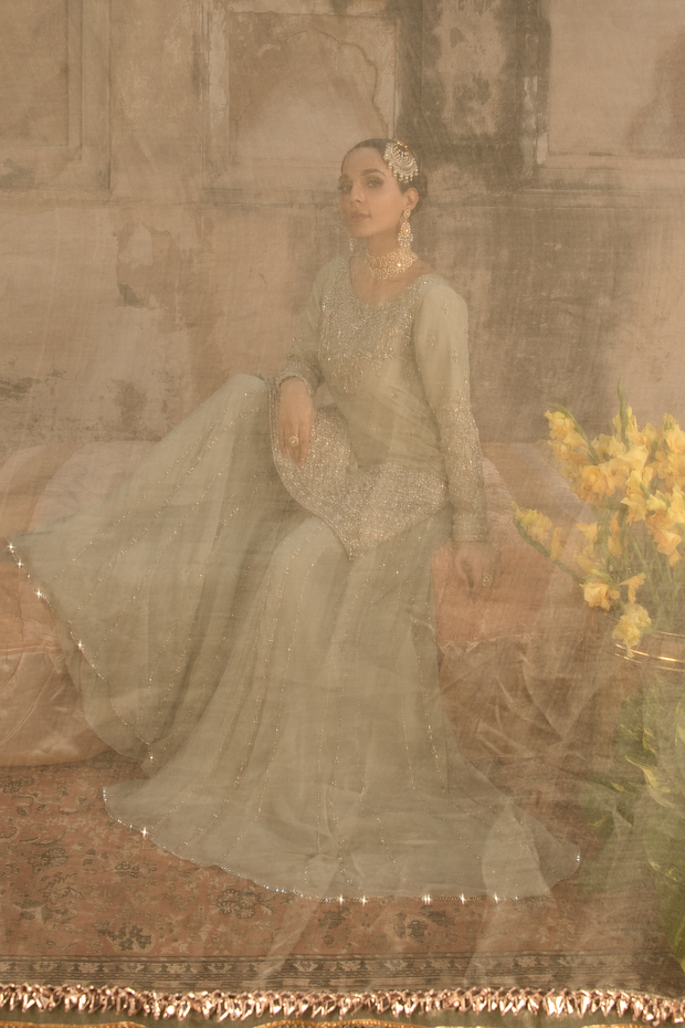 Moss Green Pakistani Bridal Dress with Embellished Details