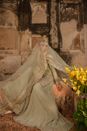 Moss Green Pakistani Bridal Dress with Embellished Details