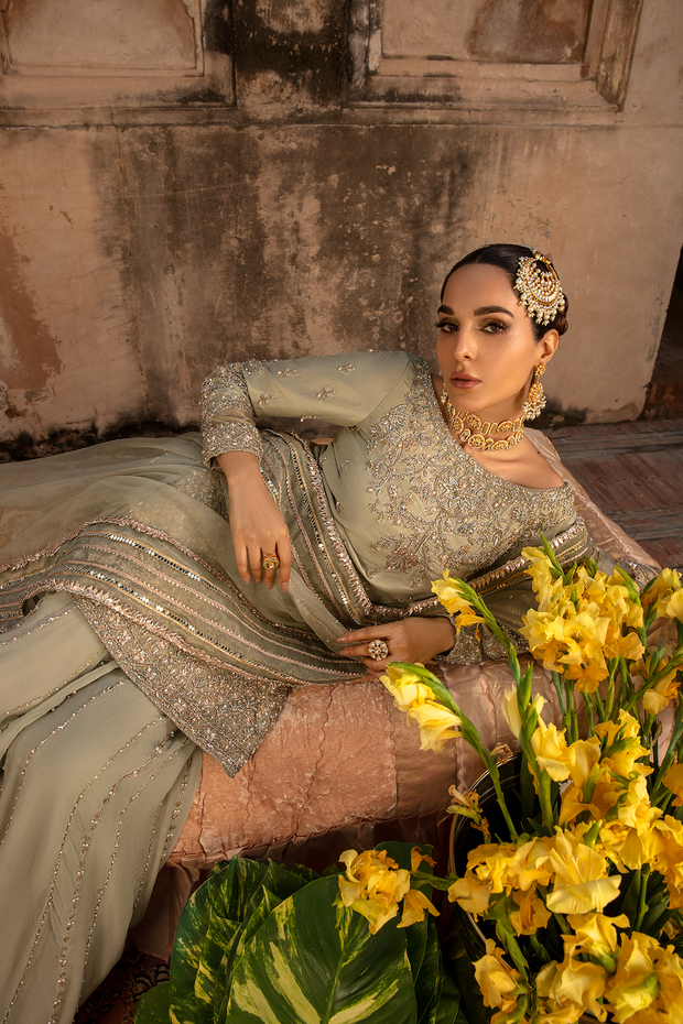 Moss Green Pakistani Bridal Dress with Embellished Details