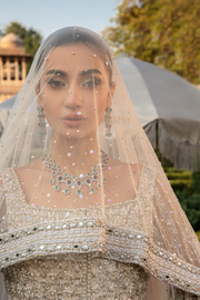 Elegant White Net Pakistani Bridal Dress with Embellishments