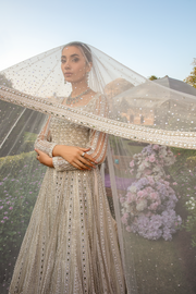 Elegant White Net Pakistani Bridal Dress with Embellishments