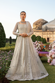 Elegant White Net Pakistani Bridal Dress with Embellishments