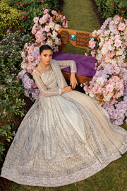 Elegant White Net Pakistani Bridal Dress with Embellishments