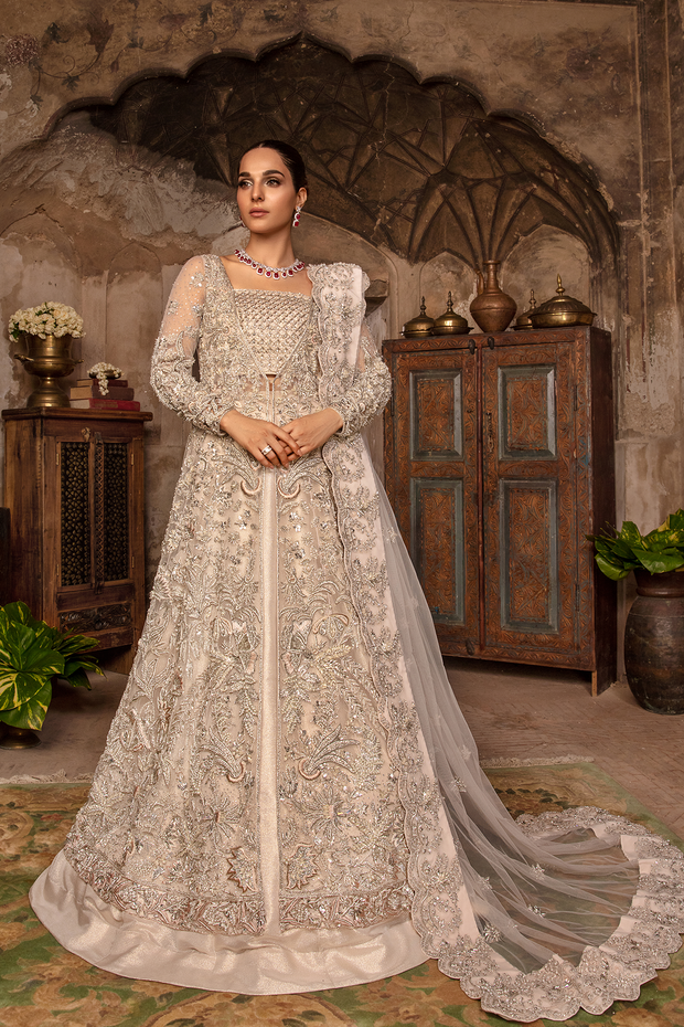 Peach Nude Pakistani Bridal Dress with Shimmery Lehnga