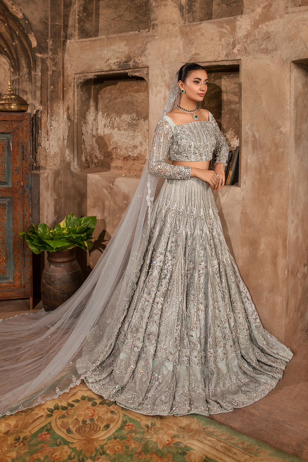 Ice Blue Hand Embroidered Pakistani Bridal Dress