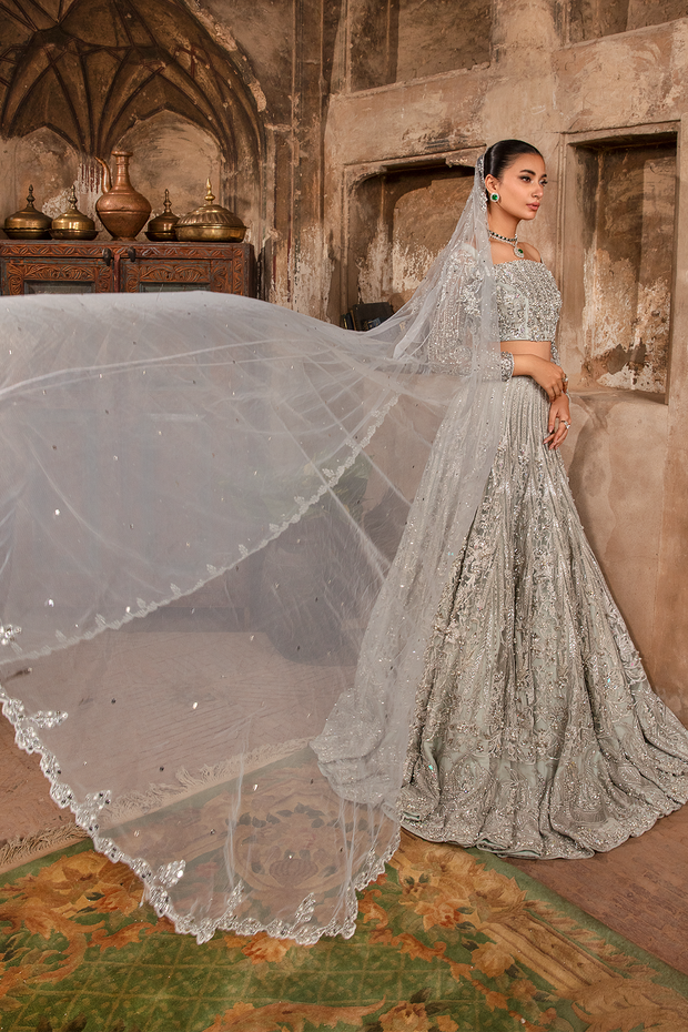 Ice Blue Hand Embroidered Pakistani Bridal Dress