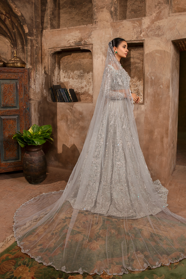 Ice Blue Hand Embroidered Pakistani Bridal Dress