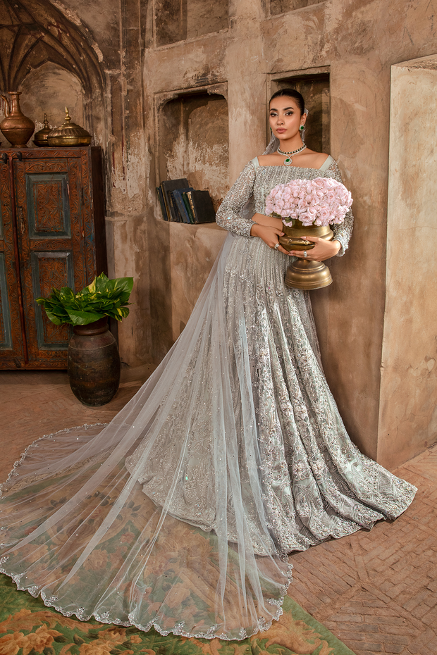 Ice Blue Hand Embroidered Pakistani Bridal Dress