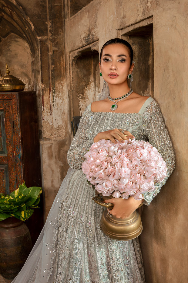 Ice Blue Hand Embroidered Pakistani Bridal Dress