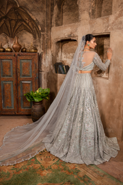 Ice Blue Hand Embroidered Pakistani Bridal Dress