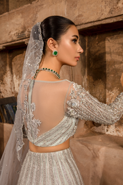 Ice Blue Hand Embroidered Pakistani Bridal Dress
