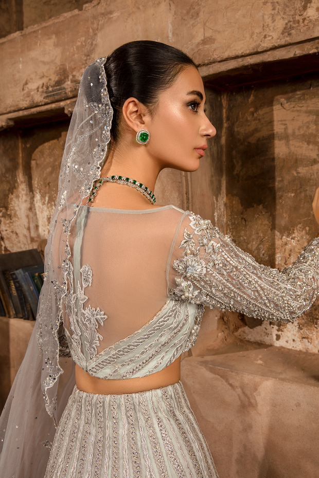 Ice Blue Hand Embroidered Pakistani Bridal Dress